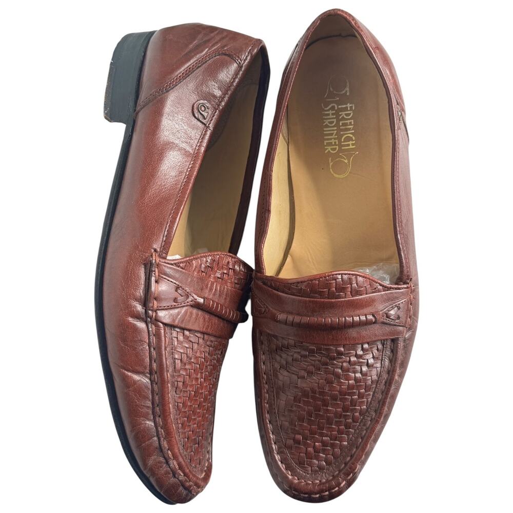 1980s French Shriner Woven Leather Loafers Men’s 12M Burgundy USA